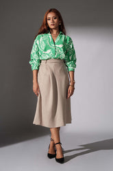 Pleat Detailed Midi Skirt - Beige